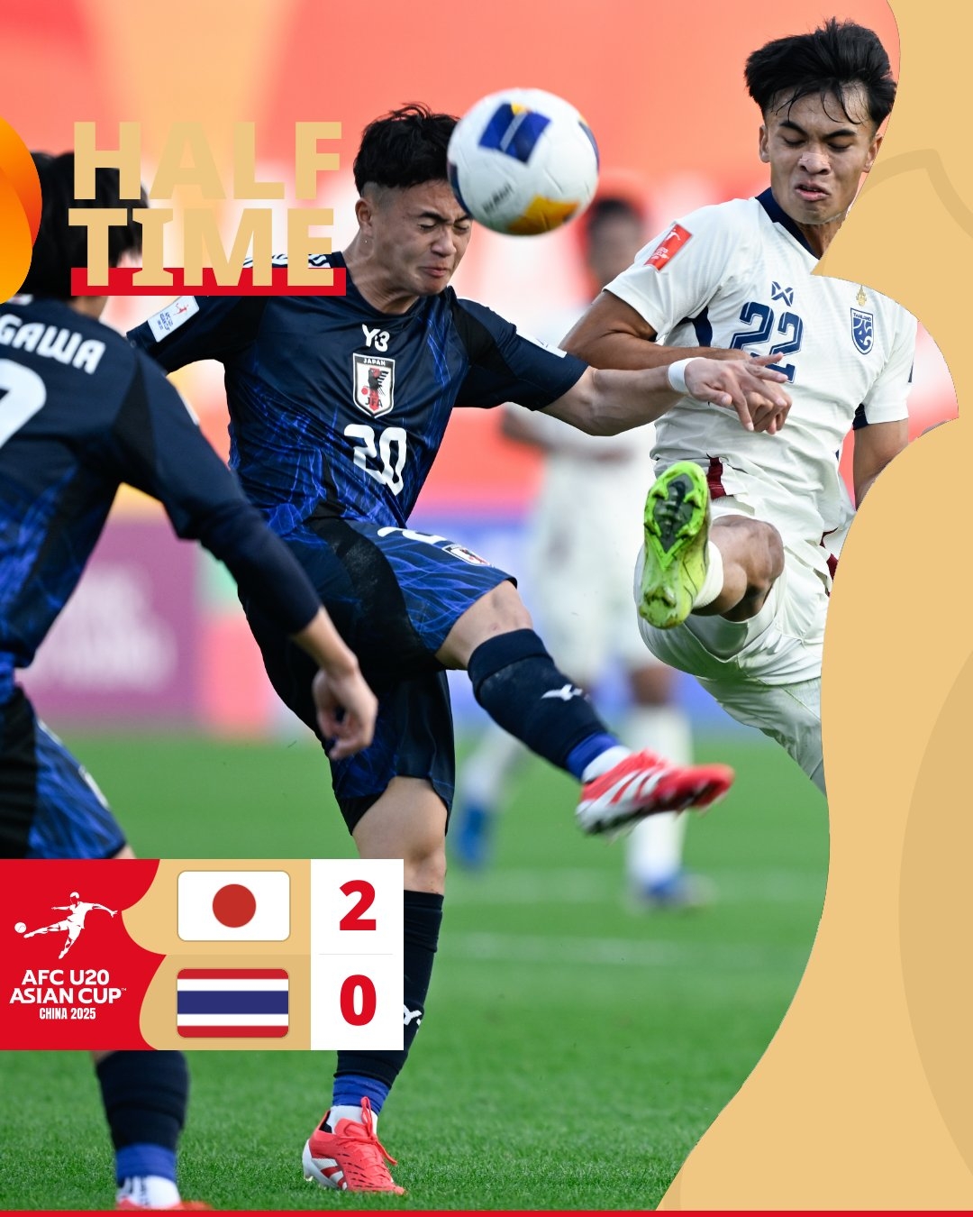  半場-日本U20 2-0領(lǐng)先泰國U20，石井久繼破門+中柱 泰國0射正