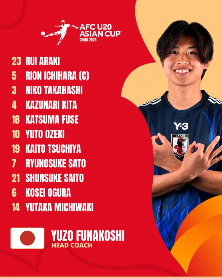  日本U20vs敘利亞U20首發(fā):高橋仁胡、佐藤龍之介出戰(zhàn) 高岡伶颯替補(bǔ)