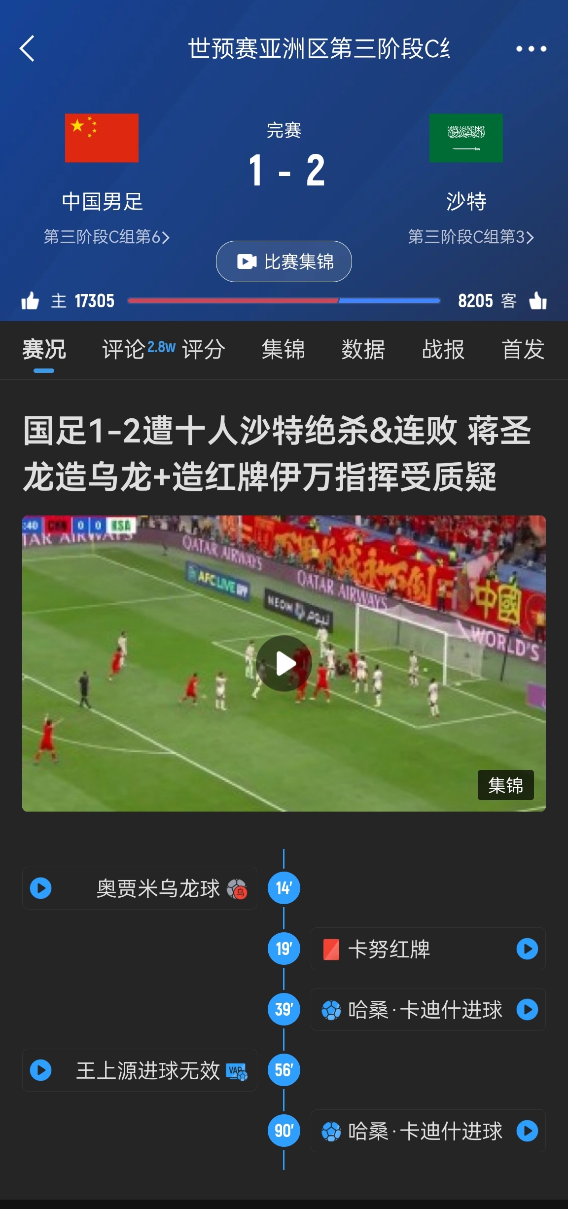  今天什么劇本？首戰(zhàn)沙特也是半場(chǎng)紅牌+蔣光太傷退，最后國(guó)足被翻